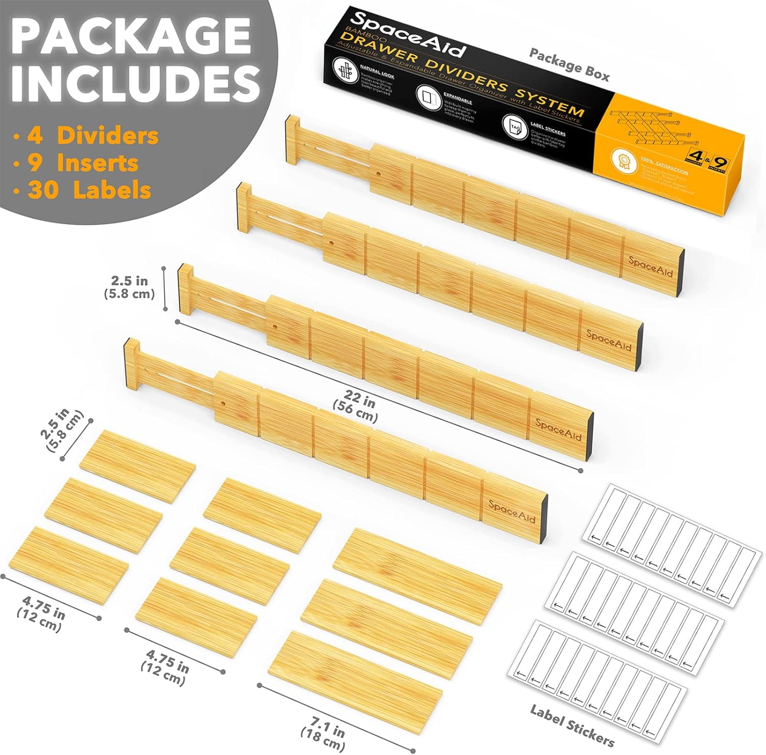 SpaceAid Bamboo Kitchen Organizer Drawer Dividers, Expandable(17-22 in), 17"L x 0.6"W x 2.6"H