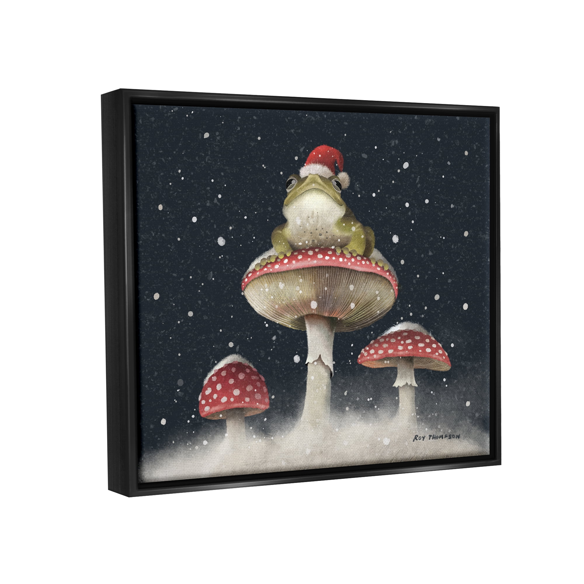 Stupell Industries Frog In Santa Hat Snowy Mushrooms Holiday Painting Black Floater Framed Art Print Wall Art