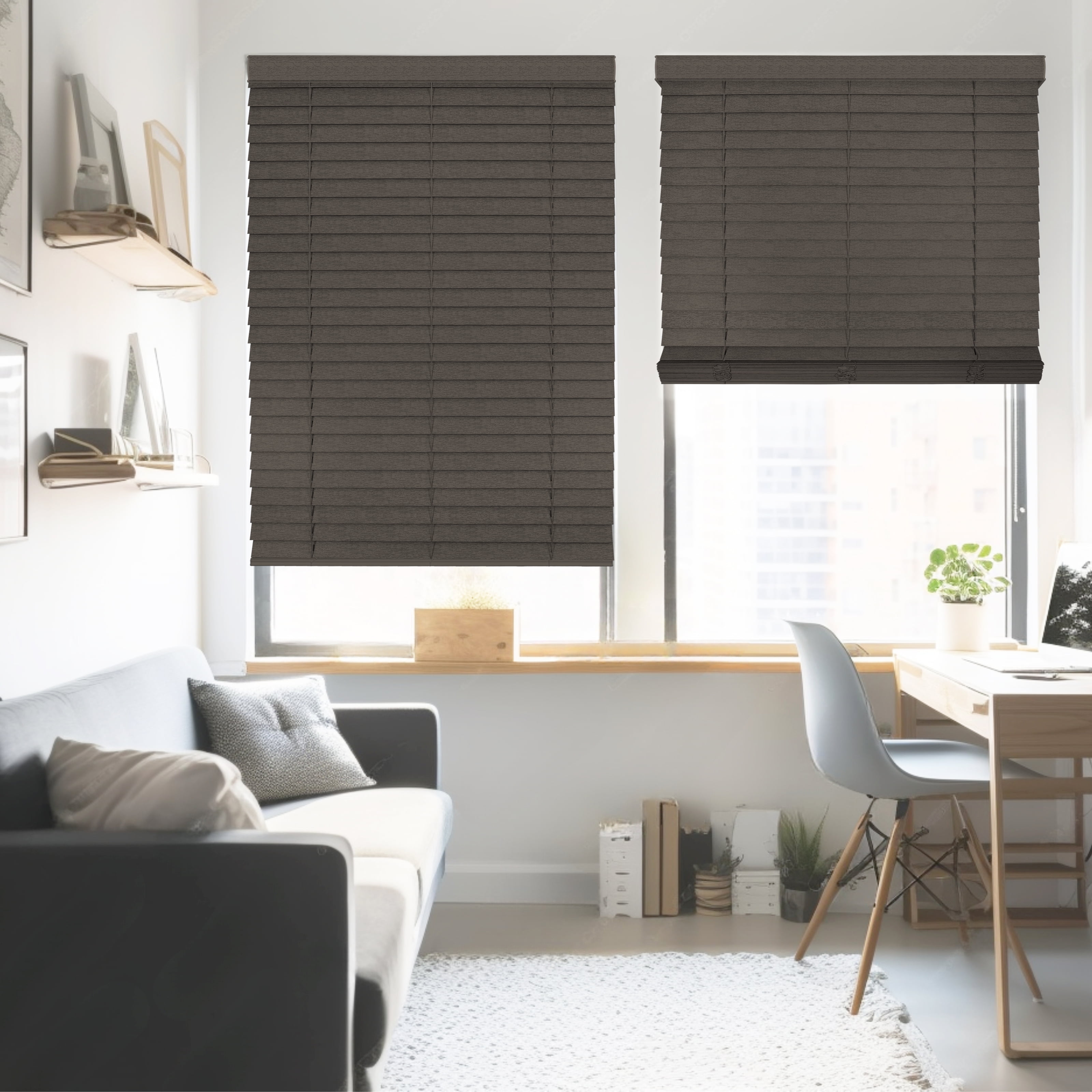 Chicology Cordless Faux Wood Blinds, Brown Textured (2" Slat), 26.5"W X 72"H
