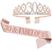 "30 and Fabulous" Sash & Rhinestone Tiara Set - 30th Birthday Gifts Birthday Sash for Women Birthday Party Supplies (Rose Gold)