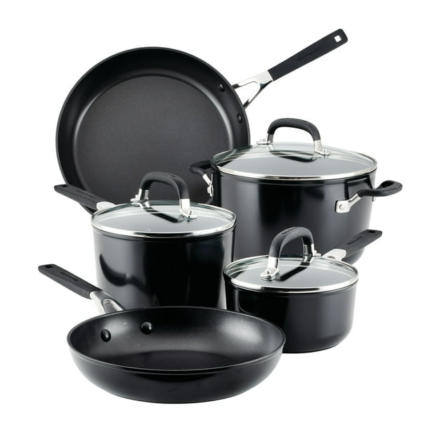 KitchenAid Hard Anodized Nonstick Cookware Set, 10Piece, Onyx Black