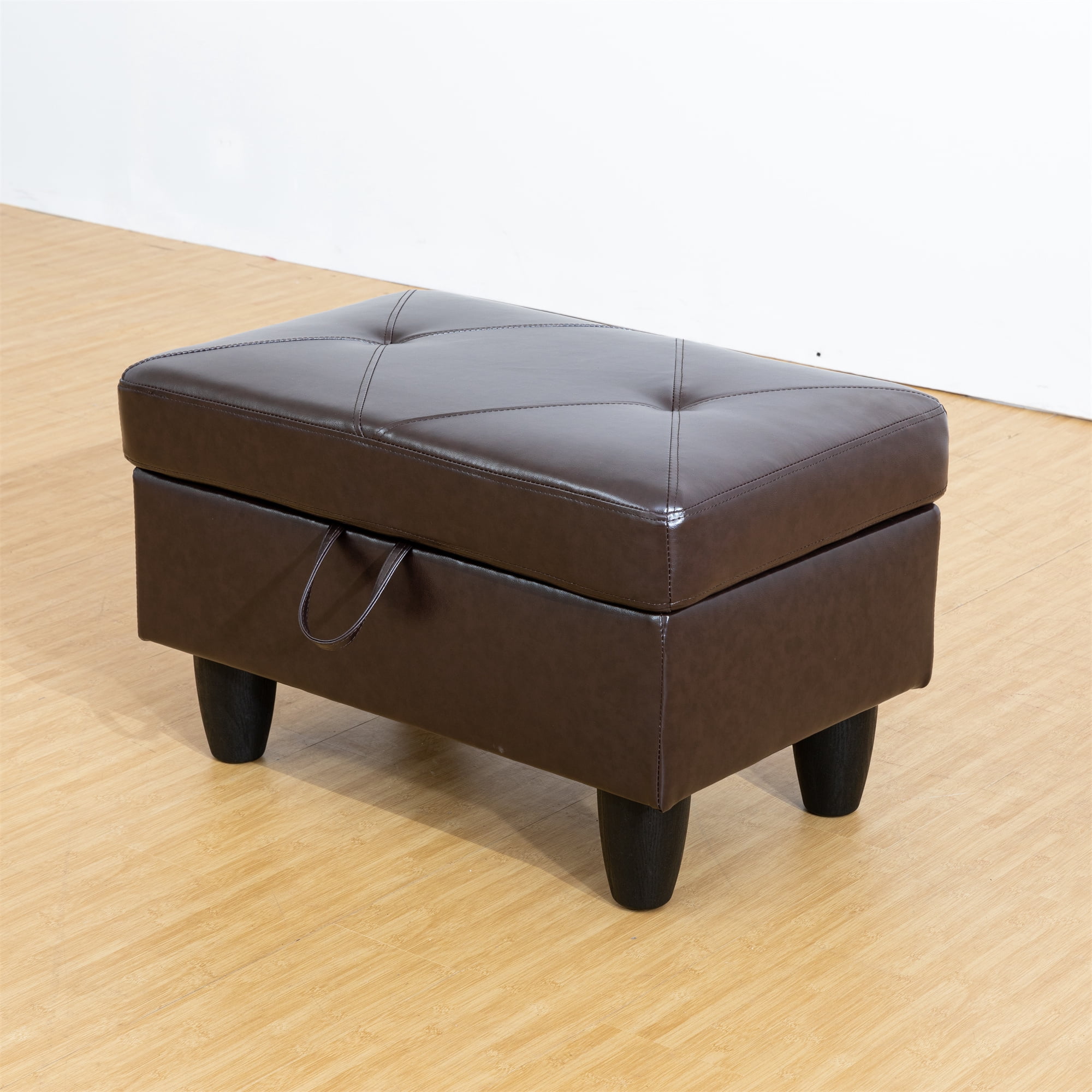 Aukfa 29" Storage Ottoman Bench for Sectional Sofa for Home Office, Lift Top , Leather, Brown