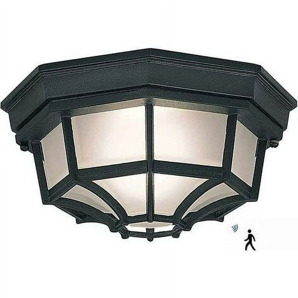 Lámpara de techo LED para exterior de 12 W, lámpara de pared para exterior con sensor de movimiento, metal/vidrio clásico, negra, luz para exterior, luz de techo, luz para exterior, luz blanca