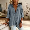 thumbnail image 6 of Craaazy Ladies Fashion 3/4 Sleeve Topss, V Neck Button Down Casual Shirt, Loose Fit Comfy Blouse for Everyday Outfits Gifts, 6 of 7