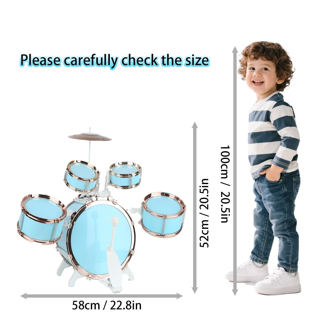 Felizhus kids drum set with stool and pedal - beginner jazz drum kit for boys and girls ages 3-8 - musical toy for birthday, christmas or children's day
