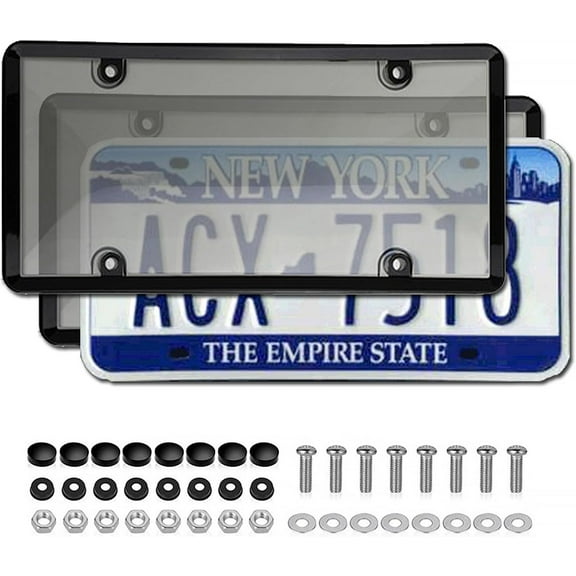 License Plate Protector - License Plate Covers 2 Pcs Unbreakable Protective Cover with Screws Caps for American Standard Car (Blcak)