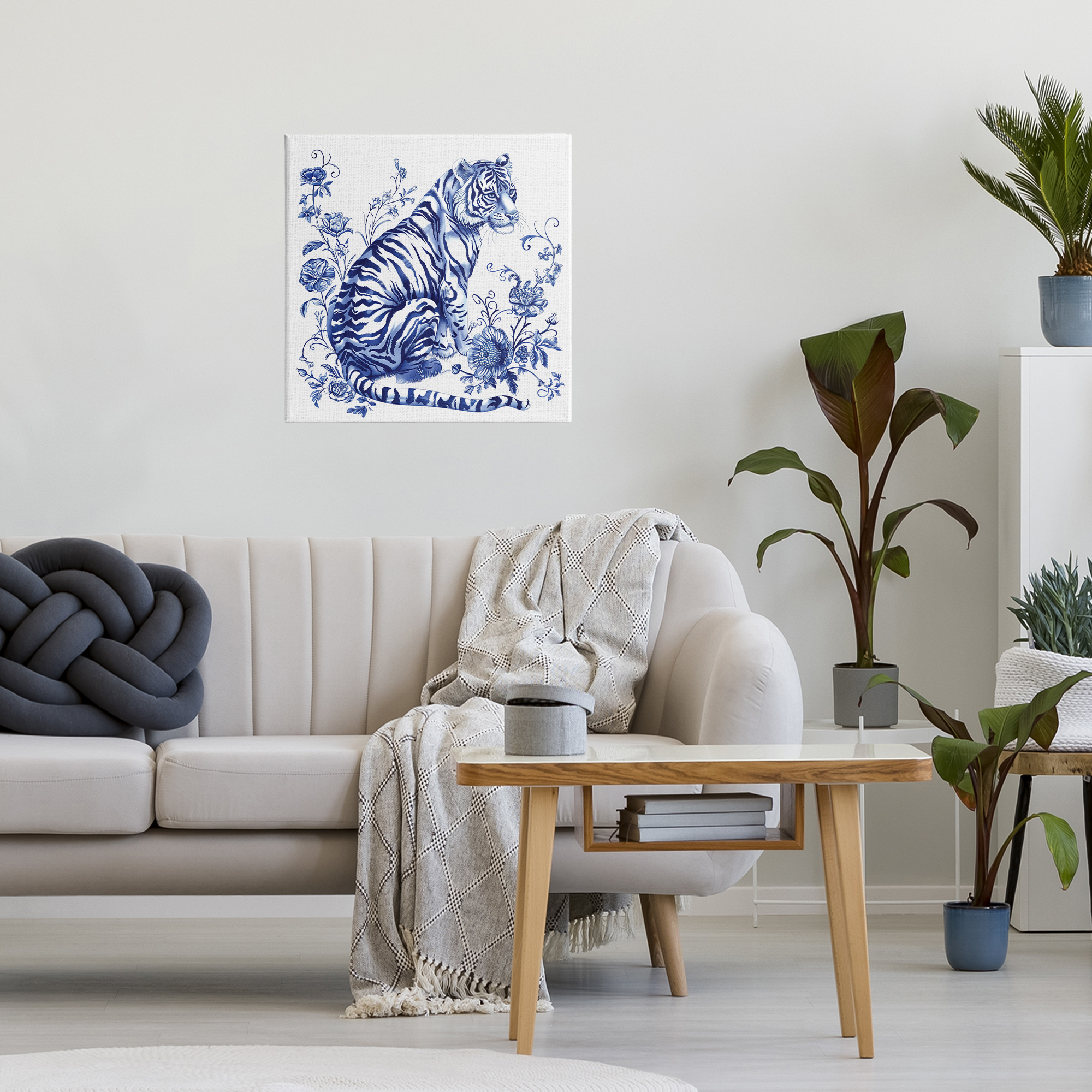 Traditional Ornate Floral Tiger Canvas Wall Art, design by Lettered and Lined