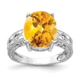 thumbnail image 1 of Solid 14k White Gold 12x10mm Oval Citrine Yellow November Gemstone Checker Diamond Engagement Ring Size 6 (.04 cttw.), 1 of 2