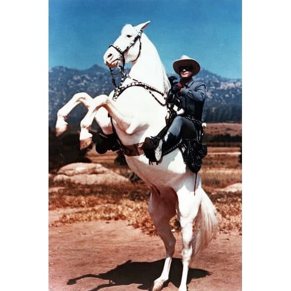 Clayton Moore in The Lone Ranger sitting on Silver as he rears up 24x36 Poster