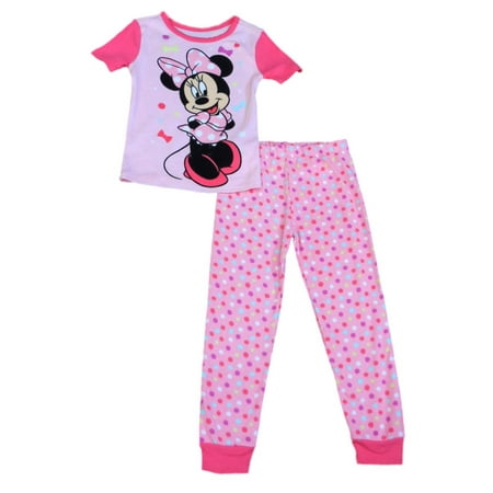 - Disney Girls Pink Dot Minnie Mouse Pajama Top & Bottoms 2 Piece Sleep Set PJs