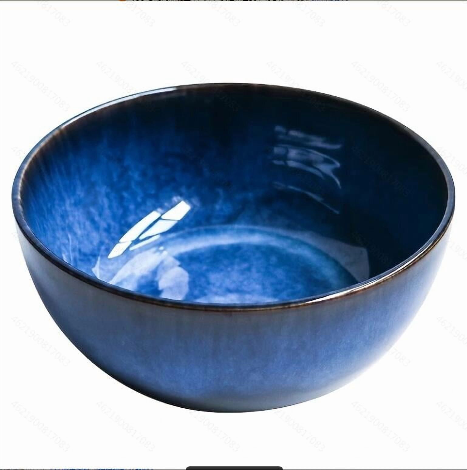 Kinglang 1Pcs 2400ml Super Big Salad Bowl Ceramic Blue Big Deep Capacity Bowl