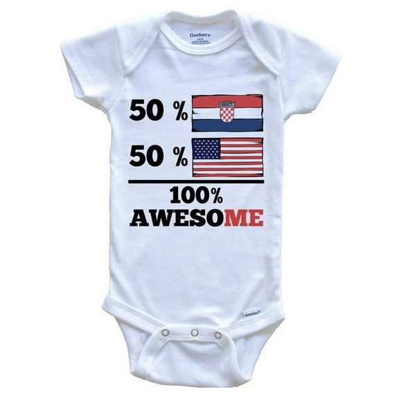 50% Croatian 50% American 100% Awesome Funny Baby Bodysuit - Croatian Flag Croatia Baby Bodysuit
