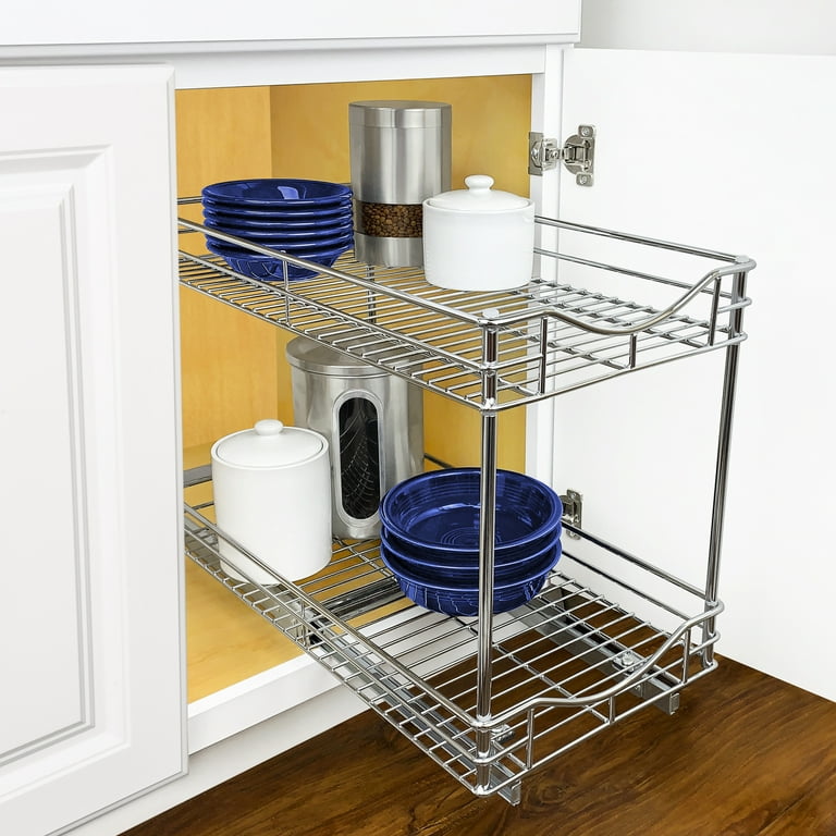 LYNK PROFESSIONAL 11W x 18D Pull Out Cabinet Organizer (2 Tier) Slide Out  Pantry Shelf - Chrome