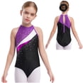 thumbnail image 2 of renvena Kids Girls Sleeveless Halter Sparkle Diamond Ballet Dance Gymnastic Leotard Unitard with Hair Band Purple 8, 2 of 7