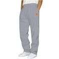 thumbnail image 2 of Men's Cotton Elastic Waist Sweatpants - Baggy, Wide Leg, Lounge Pants with Pockets for Daily Wear Light Gray 3XL, 2 of 7