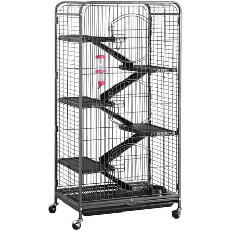 Large 6-Tier Cage Playpen, 52 Inch Metal Small Animals Hutch With 3 Doors/Bowl/Water Bottle/Tray, Rolling Pet Home For Lovely Chinchilla/Squirrel, Black, Easy Assembly