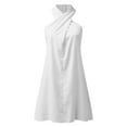 thumbnail image 3 of iOPQO summer dress Women Fashion Casual Solid Sleeveless Dress Cross Strap Halter Neck Zipper Mini Dress Sleeveless Maxi dress Crew Neck White, 3 of 5