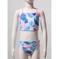 thumbnail image 3 of YIZYIF Big & Little Girls 3Pcs Tankini Set Swimsuit Juniors Floral Print Long Sleeve Rash Guard Bathing Suit Pink Blue 14, 3 of 7