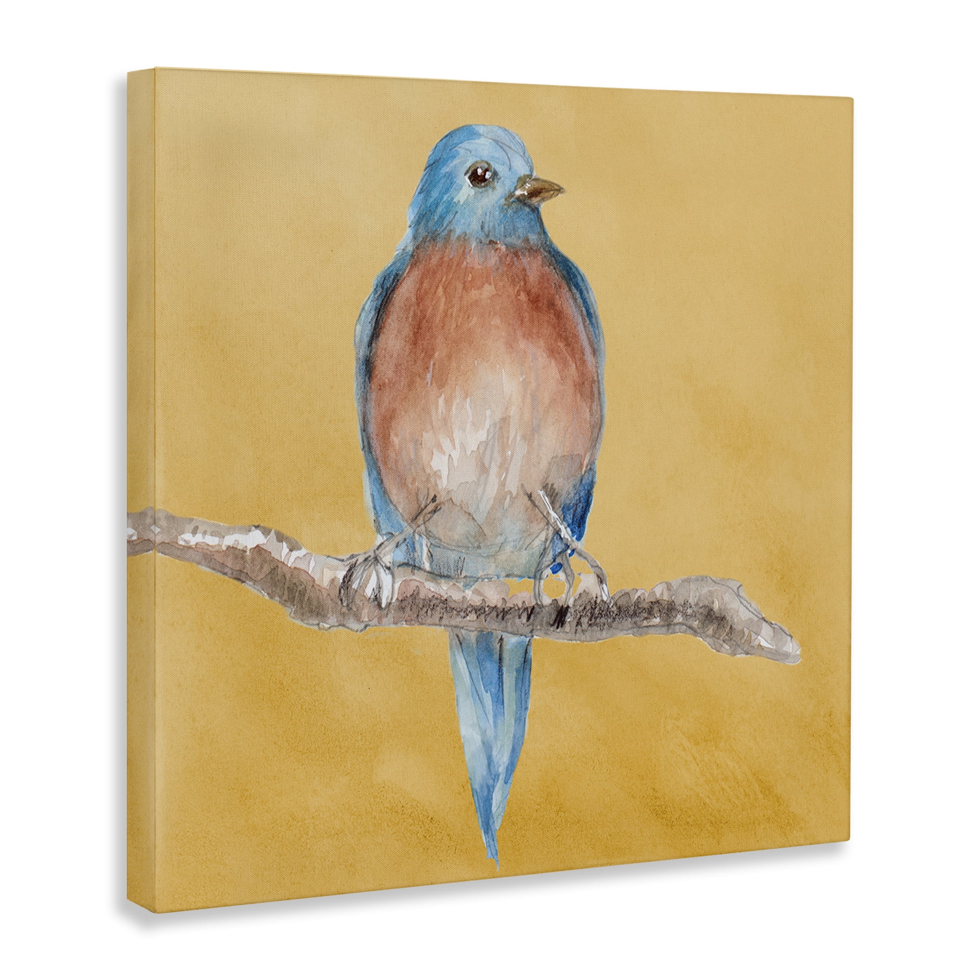 Stupell Industries Traditional Bluebird Perched Animals & Insects Painting Gallery Wrapped Canvas Art Print Wall Art, 17 x 17