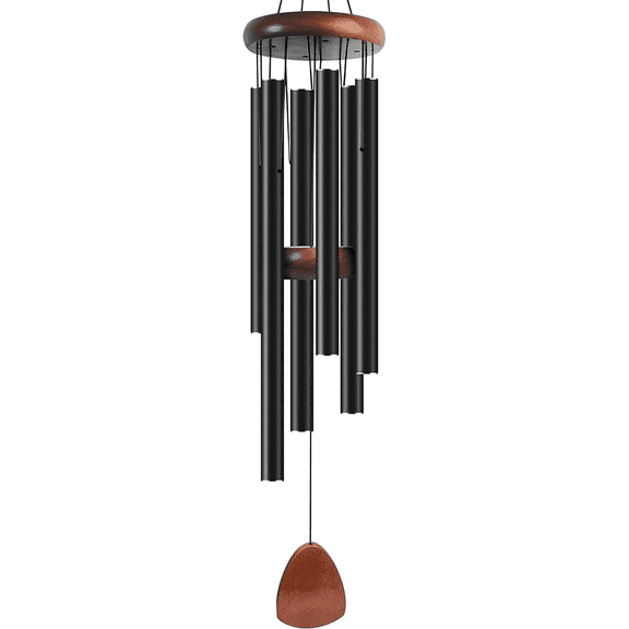 32 in / 81 cm Wind Chimes, Aluminum Wind Chimes with 6 Tubes, Retro Black Windchimes Outdoors for Home Decor, Aluminum and Wood Construction, Tuned Relaxing Soothing Melody