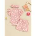 thumbnail image 5 of Musuos Baby Girls Casual Shorts Set, 3M 6M 12M 18M Flower Print Short Sleeve Crew Neck Romper with Shorts and Hairband Summer Outfit, 5 of 10