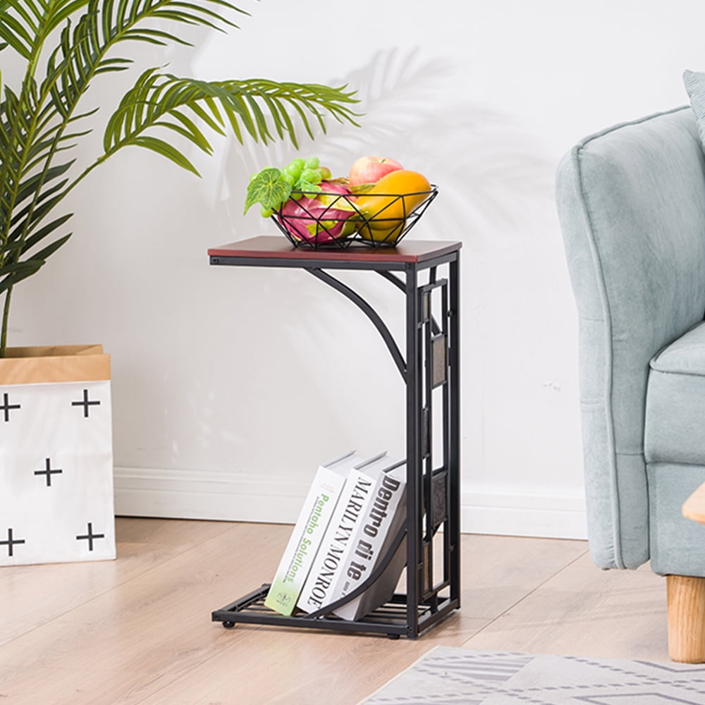 URHOMEPRO Side Sofa Tables for Living Room, CShaped Side Couch Snack