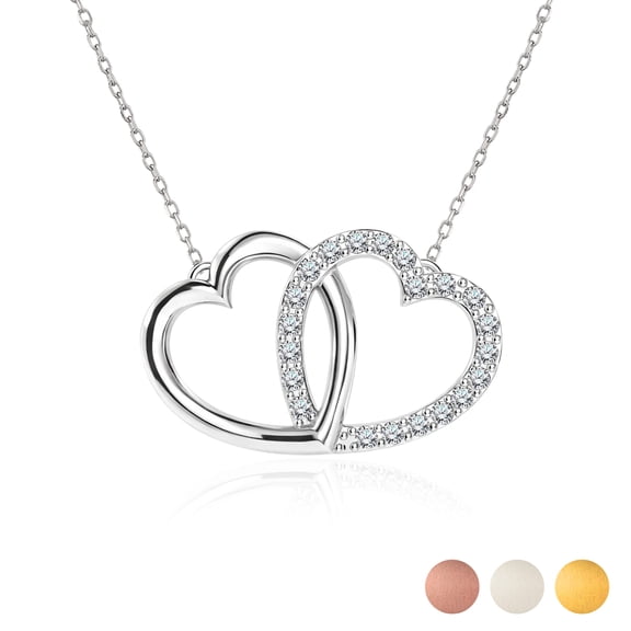 JeenMata Lab Grown Diamond Interlocking Heart Shape Pendant Necklace in White Gold Plating