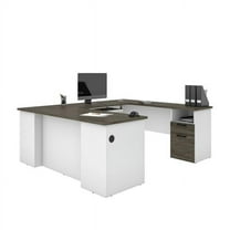 Bestar Norma U Shaped Computer Desk in Walnut Gray and White