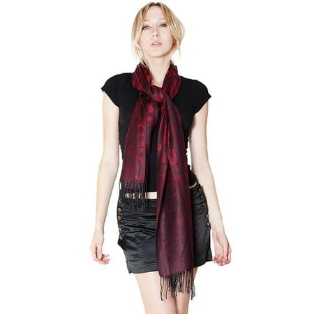 Fine Scarf - Pashmina Scarf With Oversized Leopard Spots - Fine Red Cashmere Wool Scarf