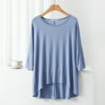 thumbnail image 2 of Lovskoo 2024 Women Summer Oversized Shirt High Low Asymmetrical Tops Crew Neck 3/4 Sleeve Blouses Tunic Workout Tops Gym Basic Tee Shirt Blue L, 2 of 4