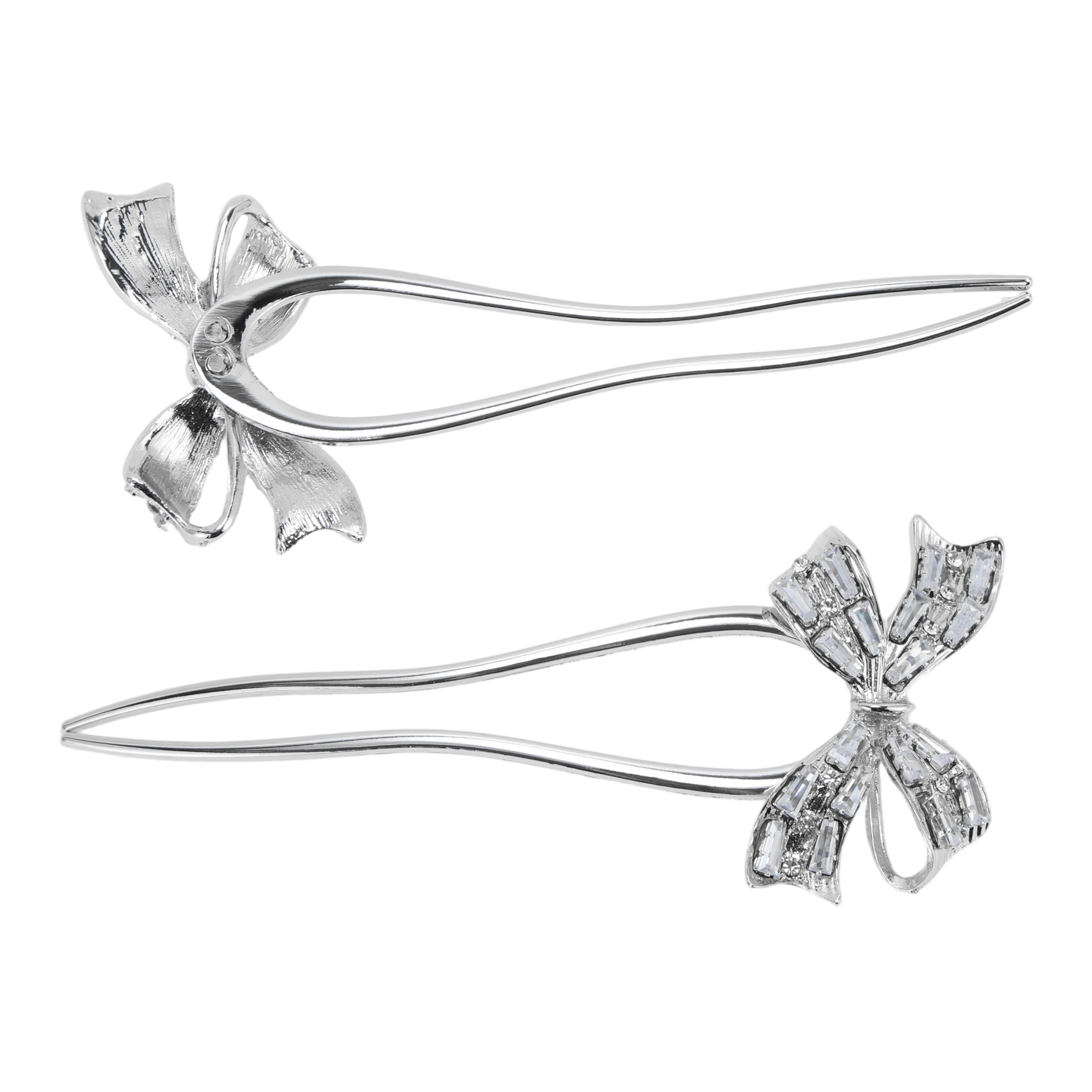 Unique Bargains Fashion U-shaped Bow Decorative Hairpin for Women 1 Pc Silver Tone
