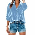 thumbnail image 2 of Velvet Shirt Women Button up Dressy Tops Work Casual Lapel Collar Elegant Blouses Loose Fitted Long Sleeve Comfy Tshirts with Pocket Trendy Outfits, 2 of 6