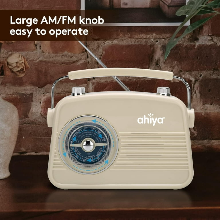 ahiya Radio AM FM Portable Radio Retro Classic Table Top Analog Radios Loud  Speaker Large Rotary Dial Lightweight Large Handle Easy Use Stable  Reception Adapter Or 1.5V AA Battery Cream 