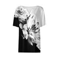 thumbnail image 4 of Camiseta para Mujer Camiseta Estampada Botón Manga Corta Diario Fin de Semana Moda Básica Cuello en V Top Regular Gris Oscuro / 3XL, 4 of 5