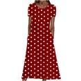 thumbnail image 2 of V-Neck Elastic Casual Short Sleeve Polka Dot Dress for Women, 2 of 5