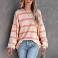 thumbnail image 6 of ShomPort Womens Casual Fall Long Sleeve Sweatshirt Crew Neck Cute Striped Pullover Loose Tops, 6 of 9