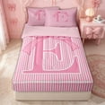 thumbnail image 3 of Erosebridal Cute Striped E Letter Zipper Twin Comforter Sets with Fitted Sheet and 2 Pillowcases for Teens, Princess Stripe Bow Ribbon Zipper Bedding Set, Pink Reversible, 4 Pieces, 3 of 7
