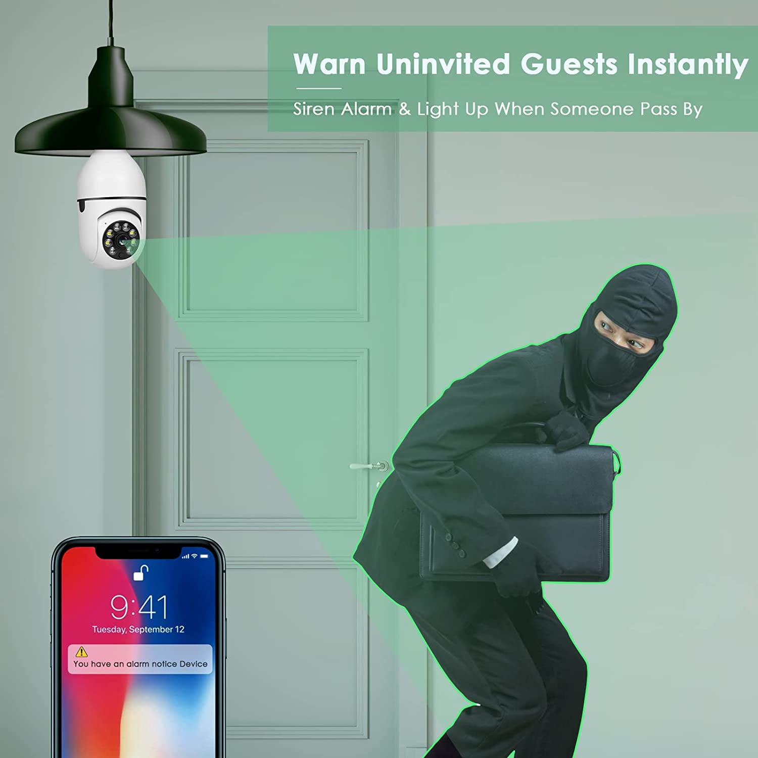 Light Bulb Camera 2.4GHz Wireless WiFi Security Camera 1080p, Light Socket Camera with Real-time Motion Detection,WiFi Smart 360° Surveillance Camera for Indoor and Outdoor,Night Vision