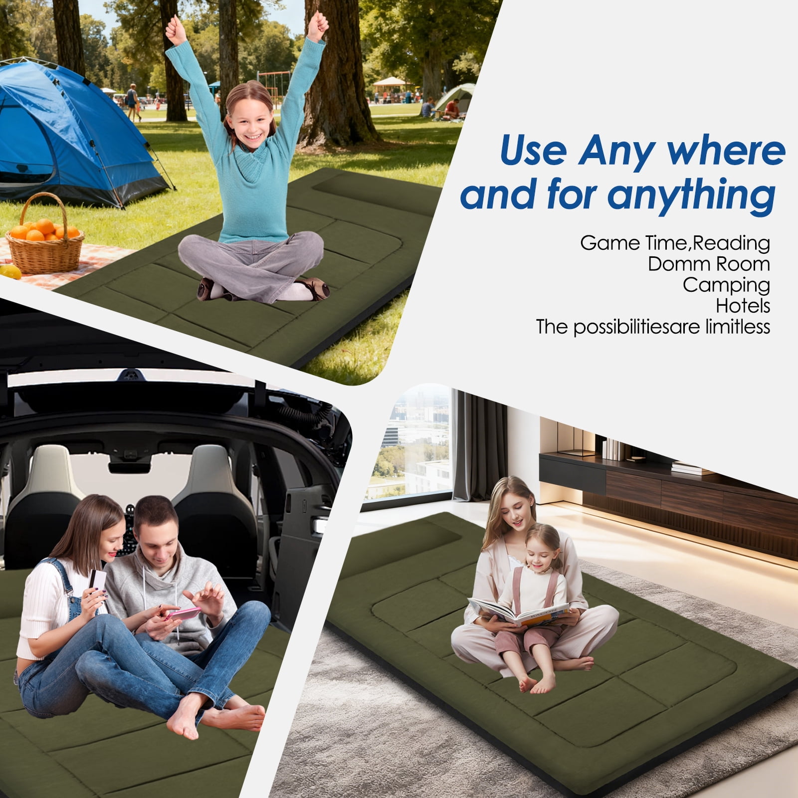 Floor Mattress  Camping Cot Mattress 80" x 36"  XXL Sleeping Pad Versatile Japanese Tatami Futon Pad for Home Outdoor