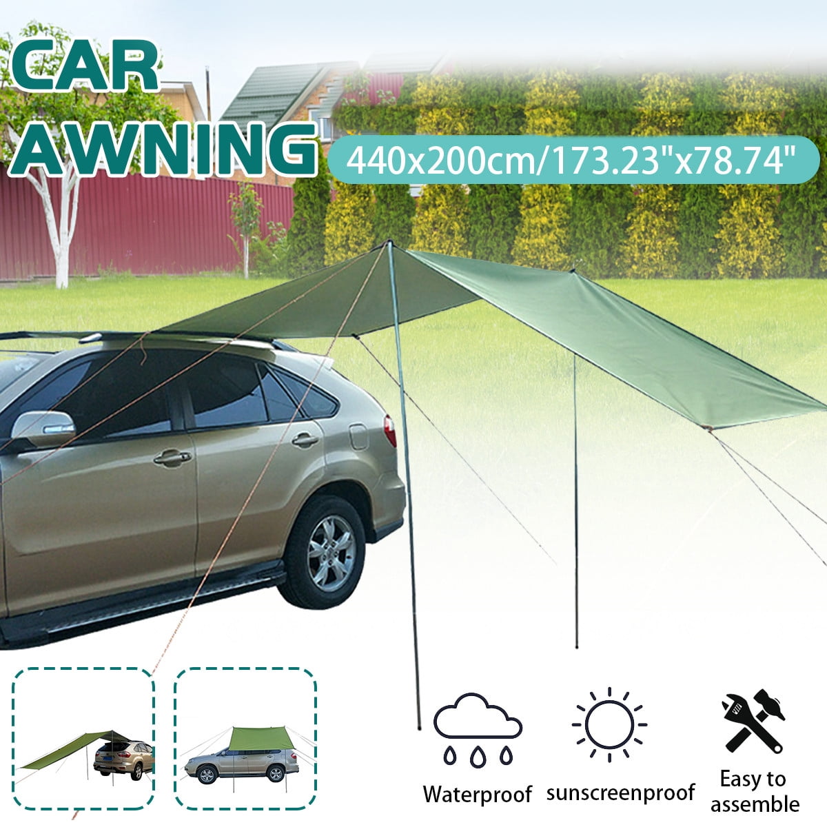 Outdoor Sunshade Canopy Car Tent Awning Rooftop SUV Truck Camping Travel Shelter