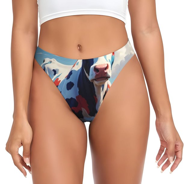 Balery Colorful Cow Pasture Tangas de Algodón para Mujer con Estampado – Ropa Interior Sexy, Transpirable, G-string-3X-Large
