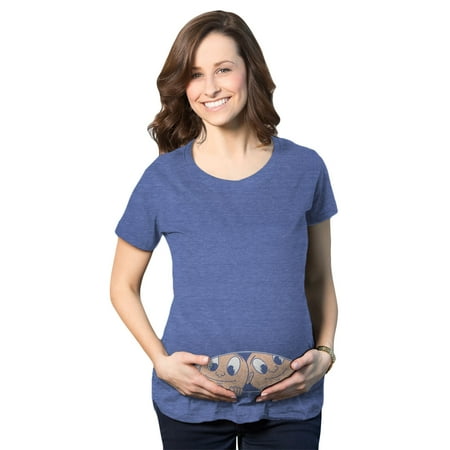 

Maternity Peeking Twins T Shirt Cute New Baby Announcement Reveal Pregnancy Tee (Blue) - L