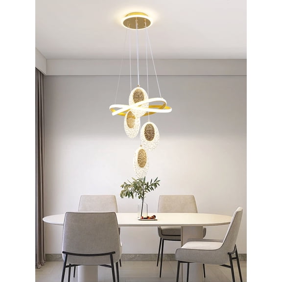Modern LED Indoor Gold Pendant Light With 4 Pineapple-shaped Balls, Adjustable Color Temperature