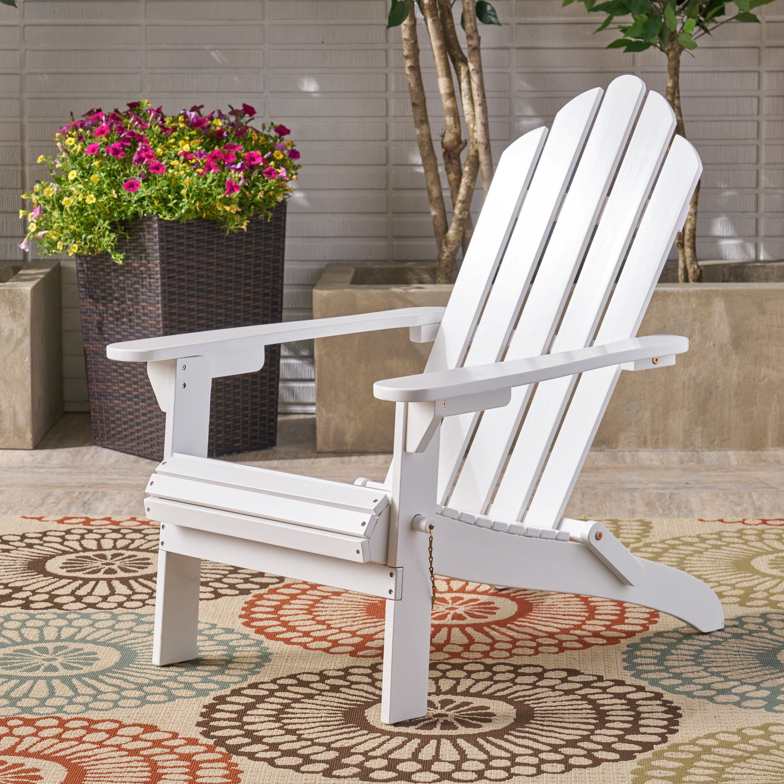 White Wood Foldable Adirondack Chair - 29.00 in Length, 35.50 in Width for Patio, Poolside, or Garden Seating