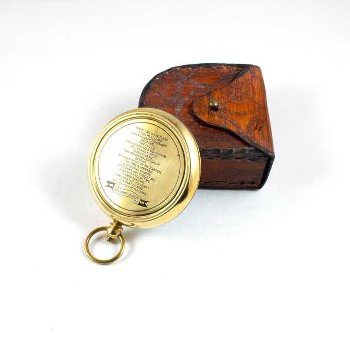 Antique Brass Nautical 2\" Directional Compass with Engraved Leather Case Novelty Gifts