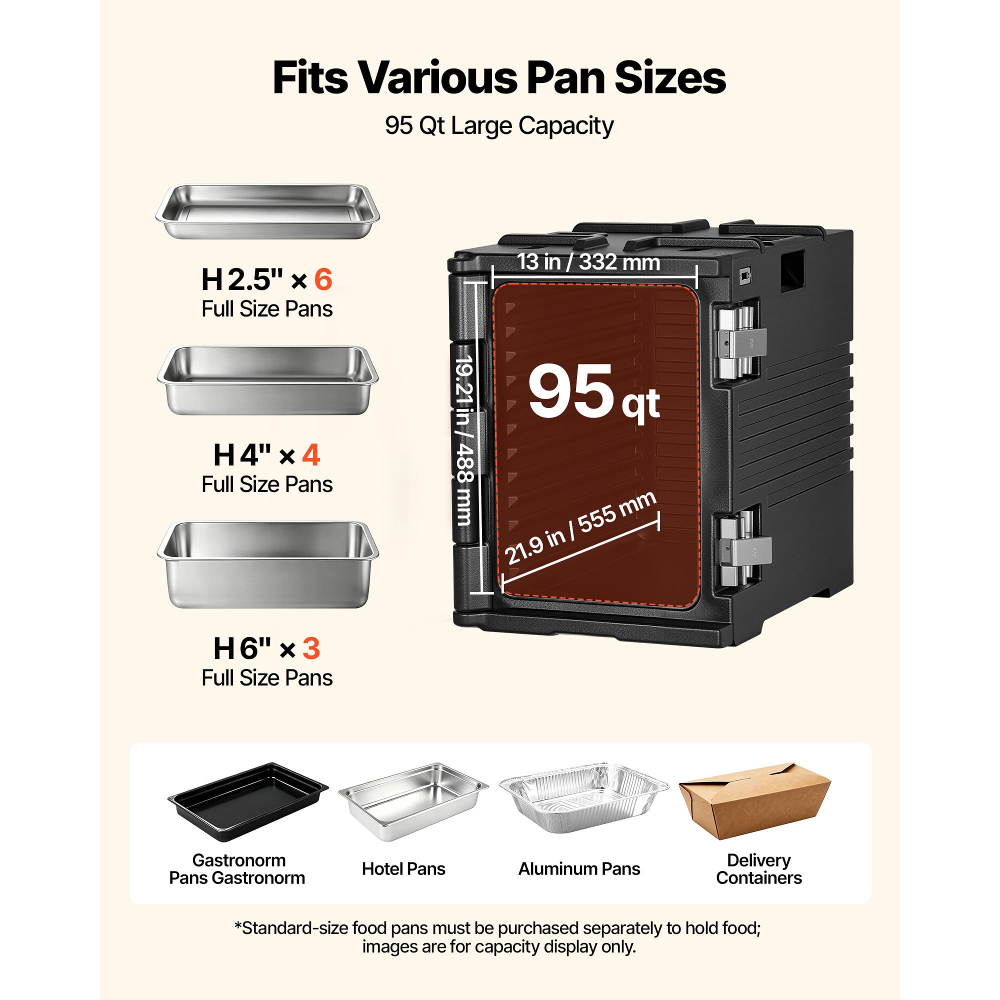 KFFKFF Insulated Food Pan Carrier, 95 Qt Non-Electrical Warmer with Wheels & Stainless Steel Latch, Durable Stackable Hot Box for Multiple Pan Sizes (Not Included), Ideal for Catering (Black)