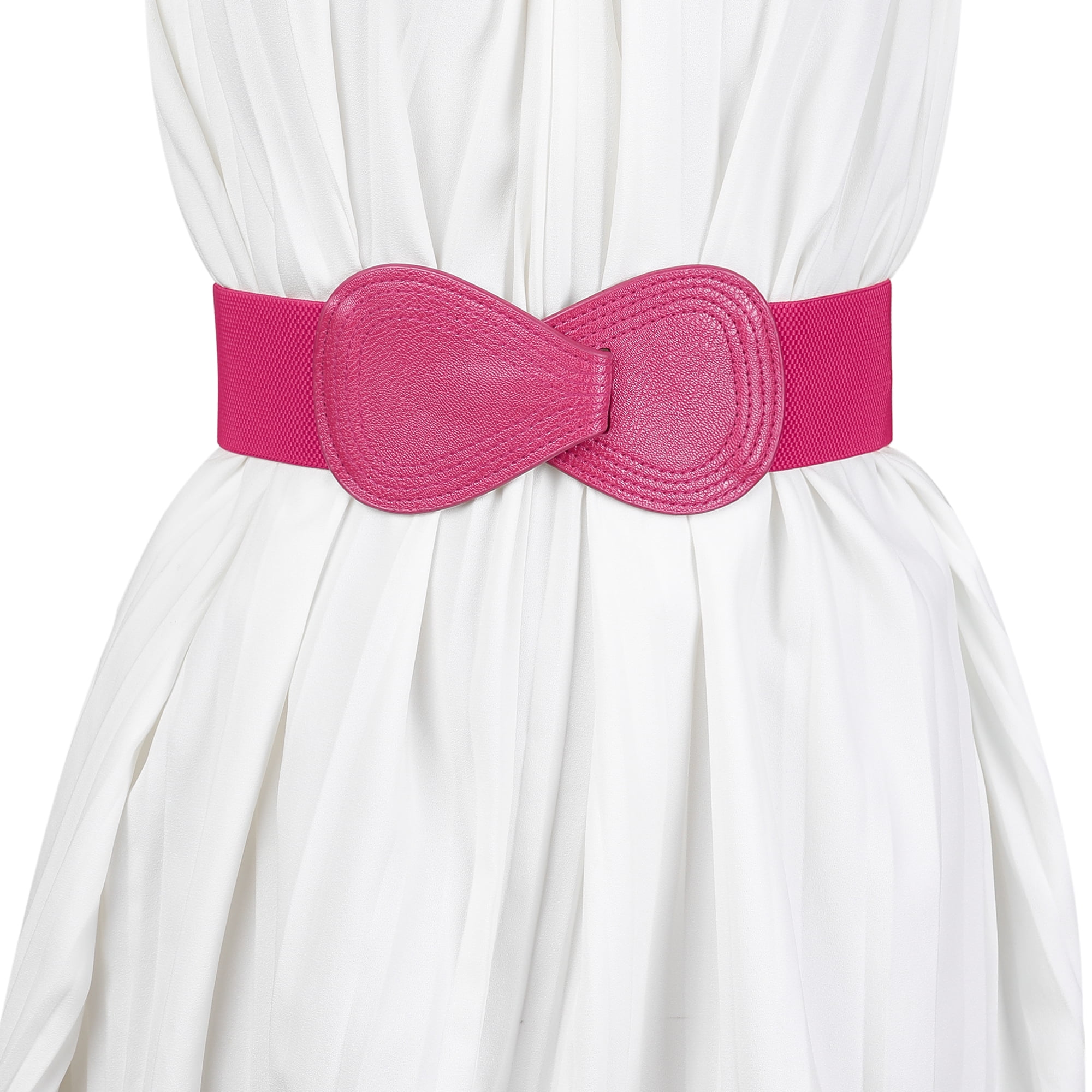 DARING DIVA Women's Plus Buckle Faux Leather Waist Belt 2 Pcs 33.5"x2.36" Hot Pink