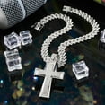thumbnail image 3 of VNOX VNOX Mens Womens Large Cross Necklace with Stainless Steel Cubic Zirconia Inlay Diamond Pendant and Iced Out Cuban Chain Miami Style Hip Hop Jewelry Christmas Costume, 3 of 8