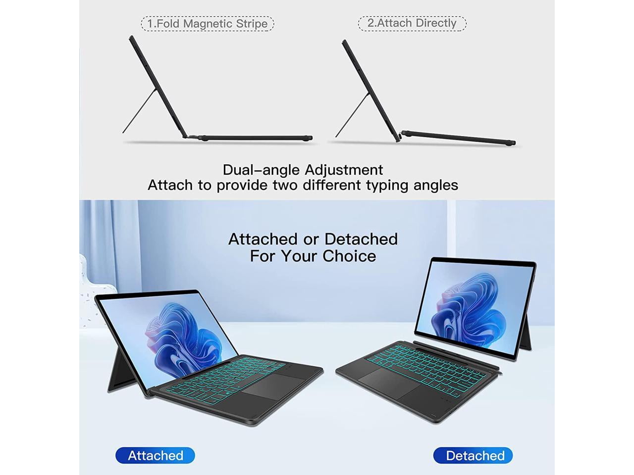 Type Cover for 13 inch Microsoft Surface Pro 9 / Pro 8 / Pro X, Wireless Thin Bluetooth Keyboard with Trackpad, 7 Colors Backlit, Pencil Holder