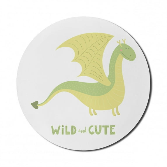 Dragon Mouse Pad for Computers, Lettering and Scandinavian Style Dino Fantasy Creature, Round Non-Slip Thick Rubber Modern Gaming Mousepad, 8" Round, Green Pistachio Green, by Ambesonne